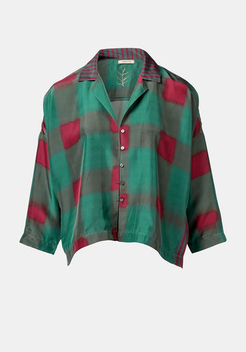 Shirt Botanic Collar Watercolour Checks Malachite Green