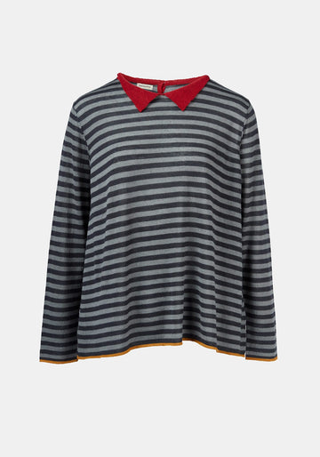 Top Key Round Neck Polo Stripes Dark Night