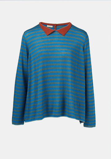 Top Key Round Neck Polo Stripes Duck Green