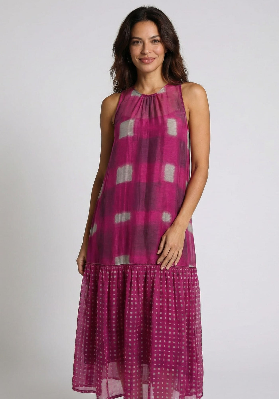 Dress Yabalka Watercolour Checks Beet Red