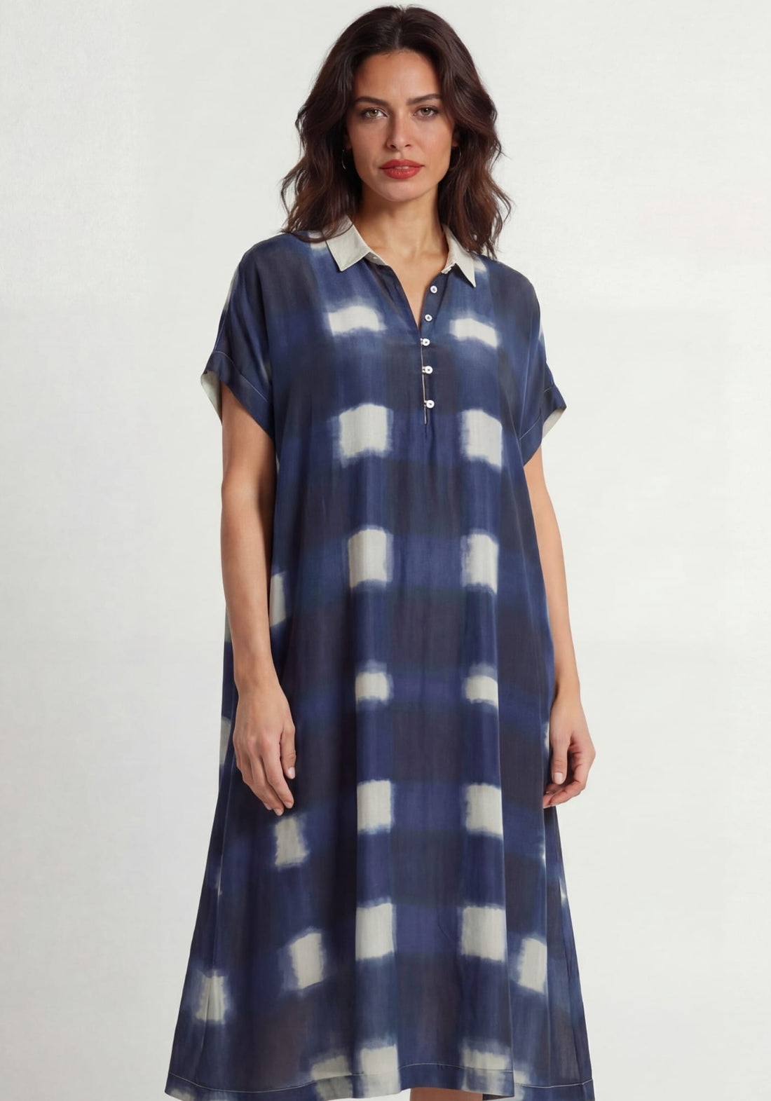 Dress Selkie Watercolour Checks Indigo