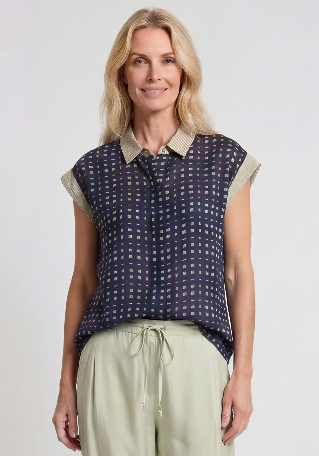Shirt Anna Short Sleeves Watercolour Checks Indigo