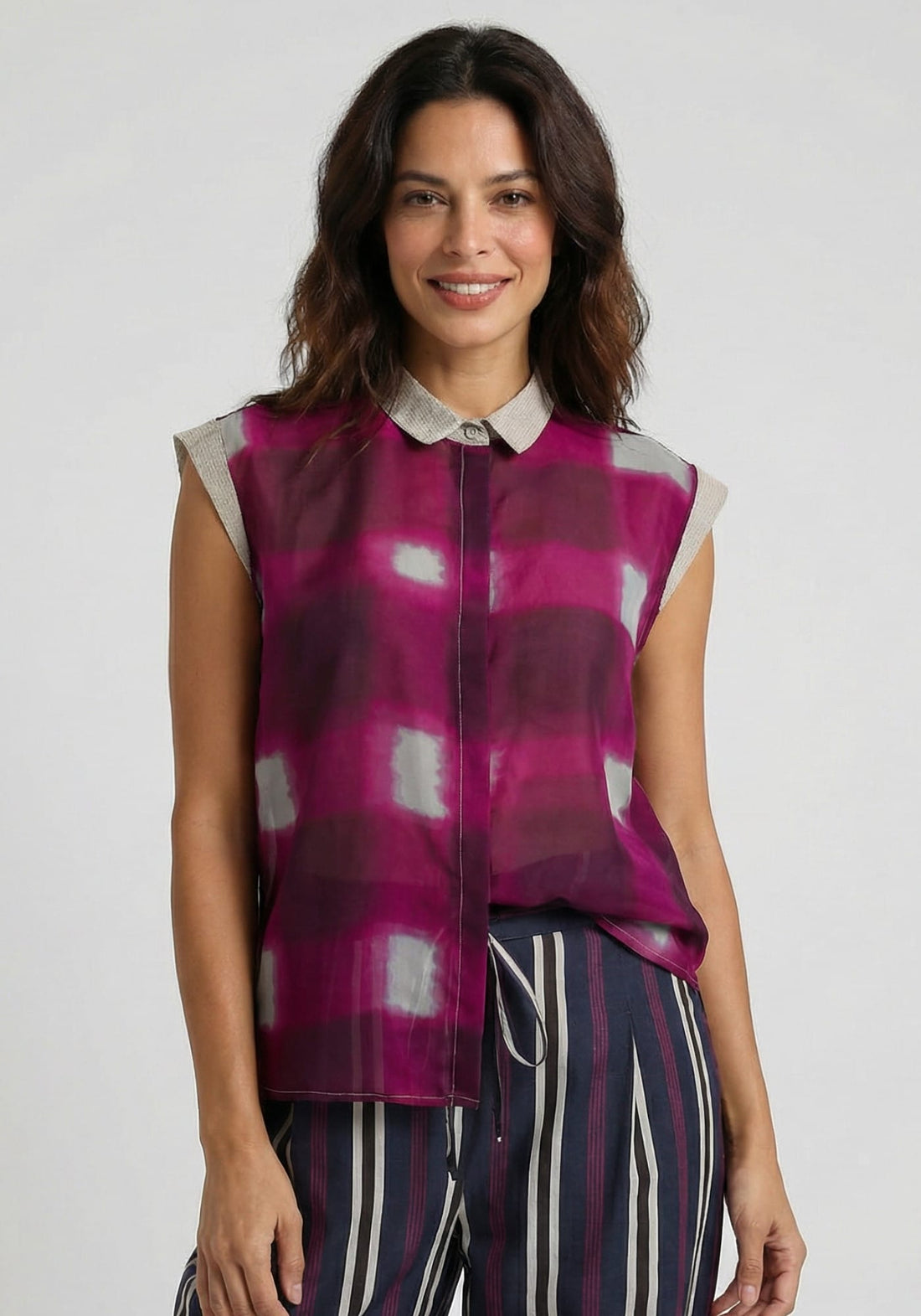 Shirt Anna Short Sleeves Watercolour Checks Beet Red