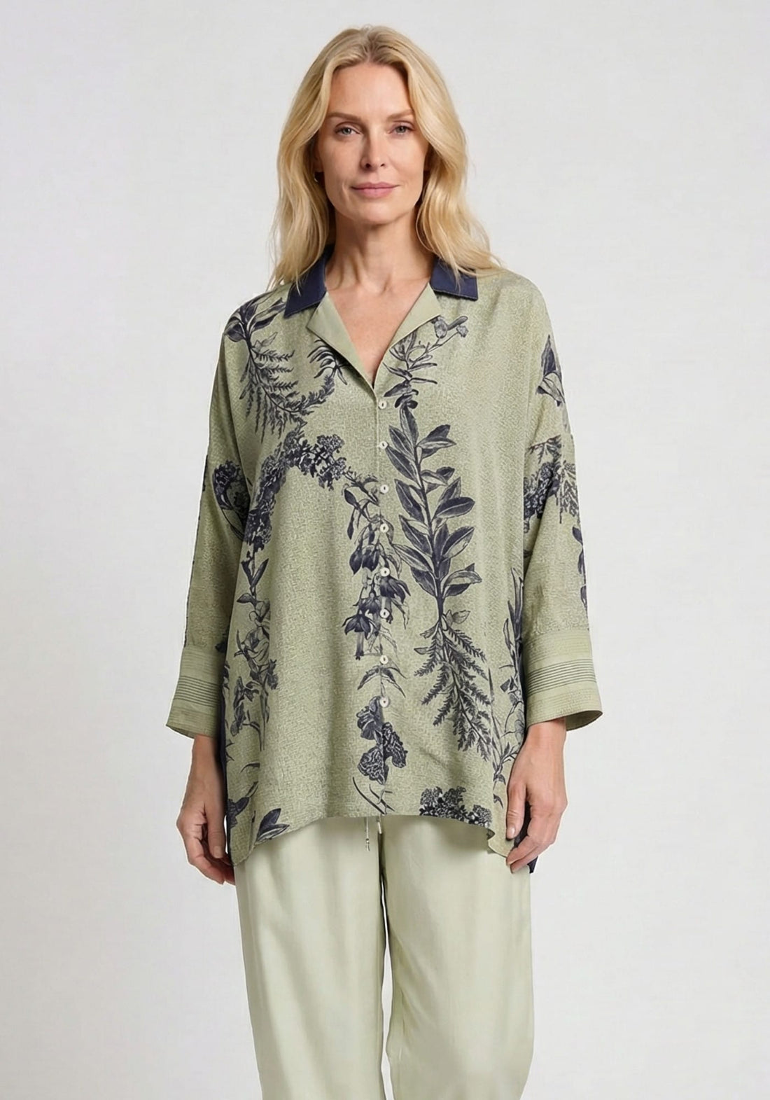 Shirt Botanic Long Cuffs Flowers Crown Aloe Wash