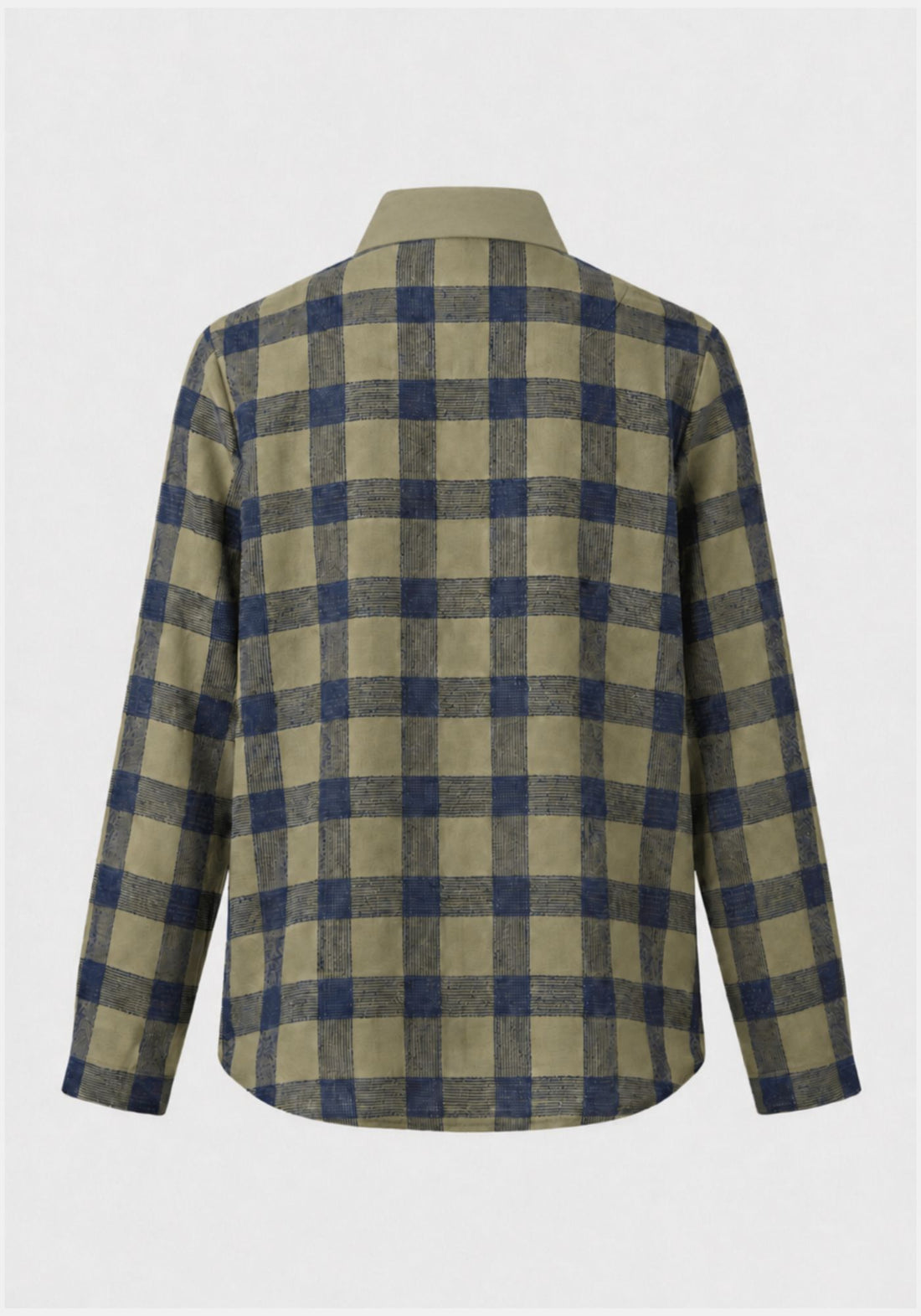 Plaid shirt with green and blue pattern on a white background