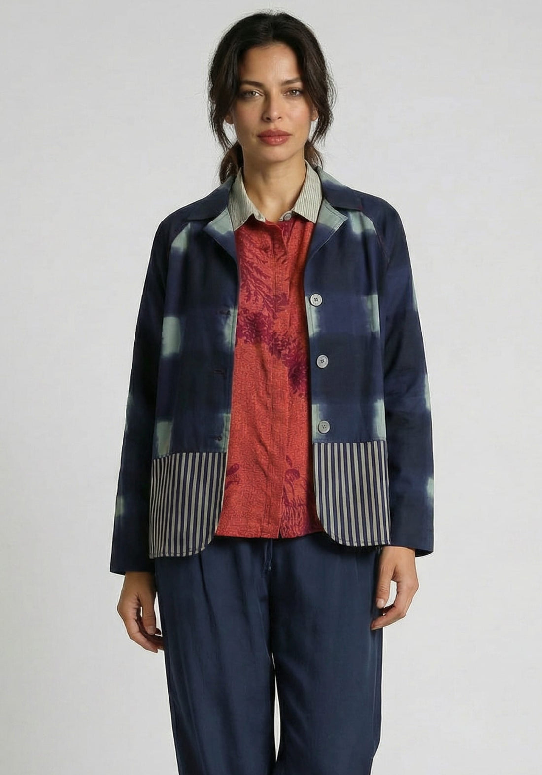 Coat Garconette Watercolour Checks Indigo