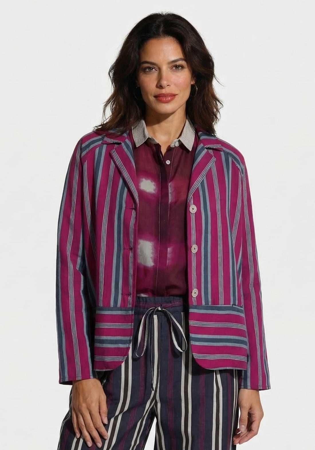 Coat Garconette Pyjama Stripes Beet Red