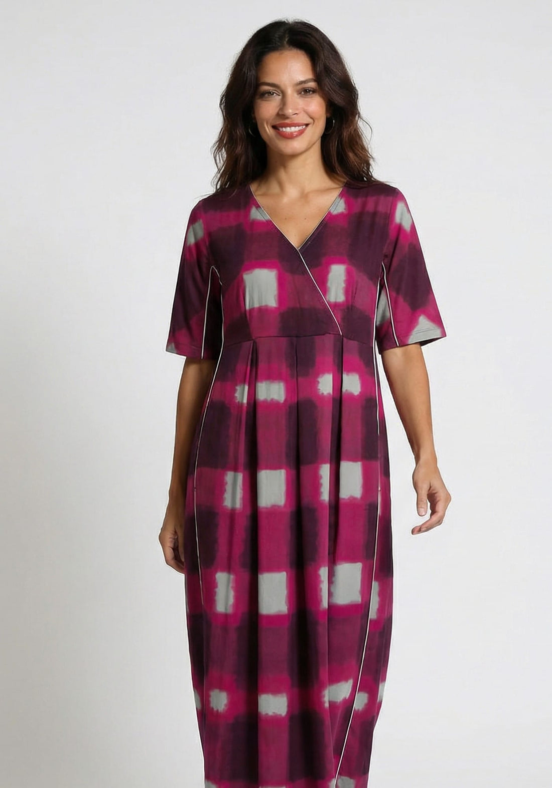 Dress Abyss Watercolour Checks Beet Red