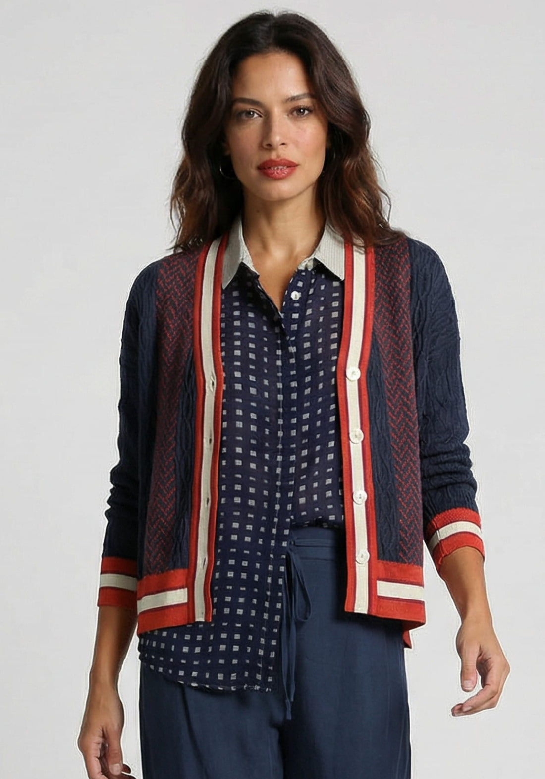 Cardigan Long Jacquard Cable Indigo