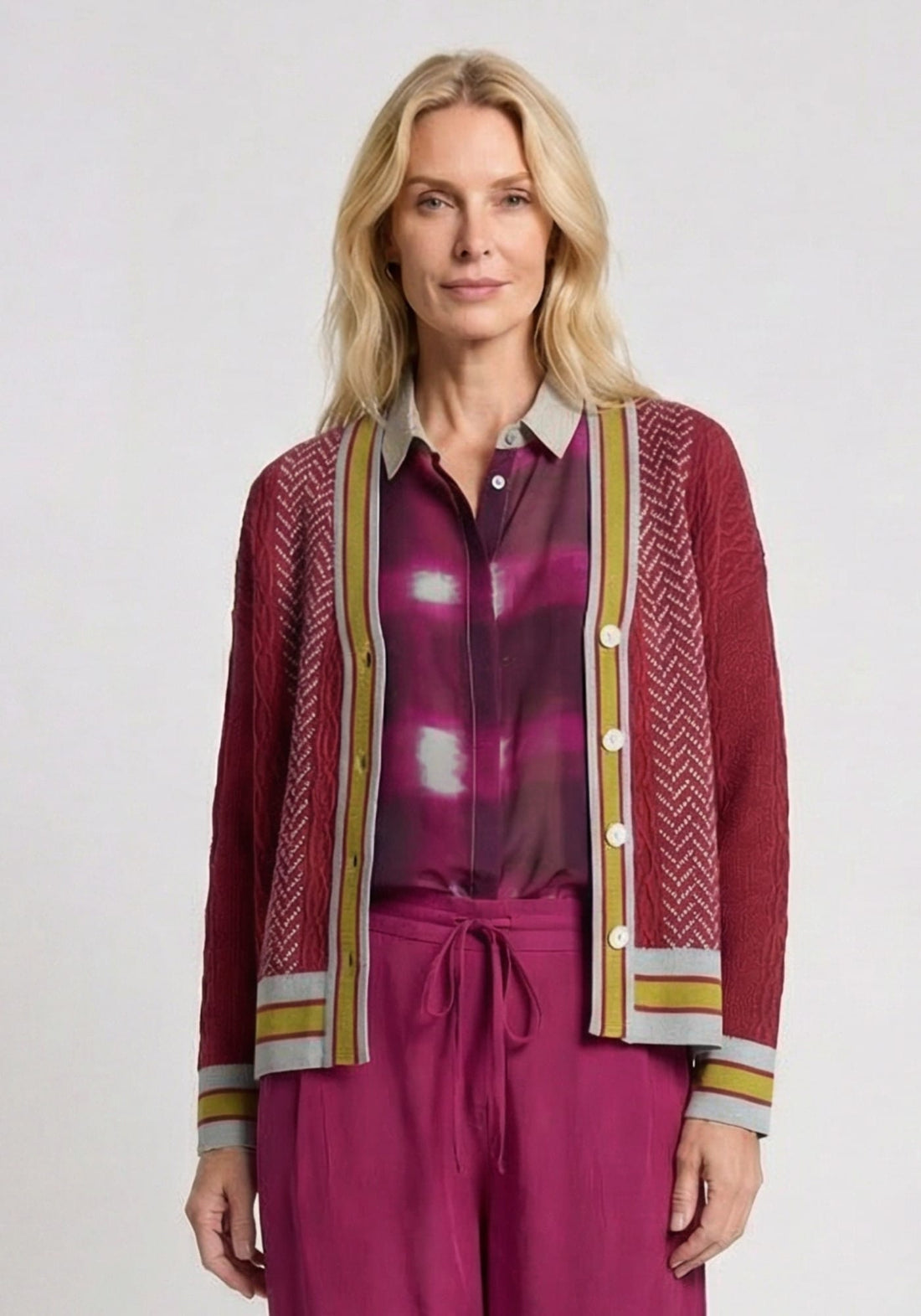 Cardigan Long Jacquard Cable Beet Red