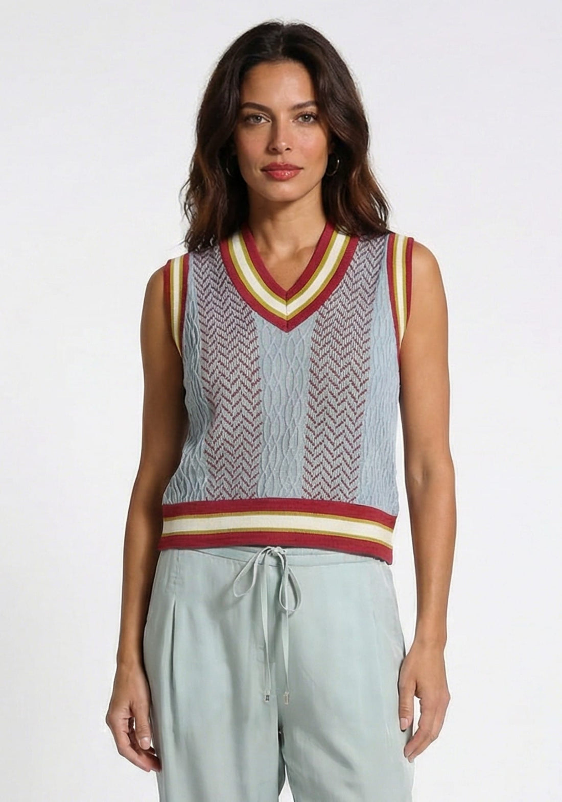 Vest Jadeite Jacquard Cable Jadeite