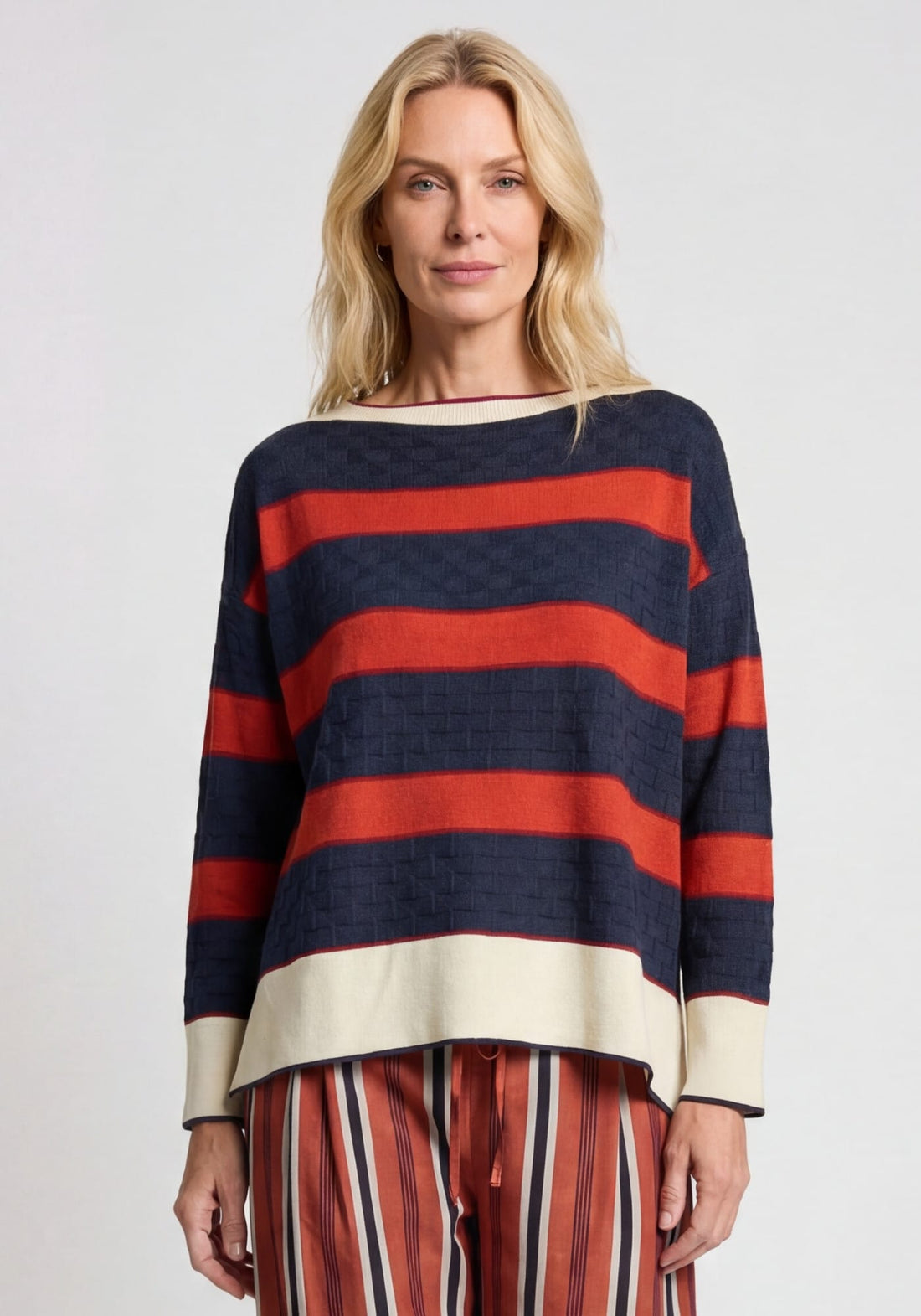 Jumper Pelican Stripes Indigo l Burnt Ochre