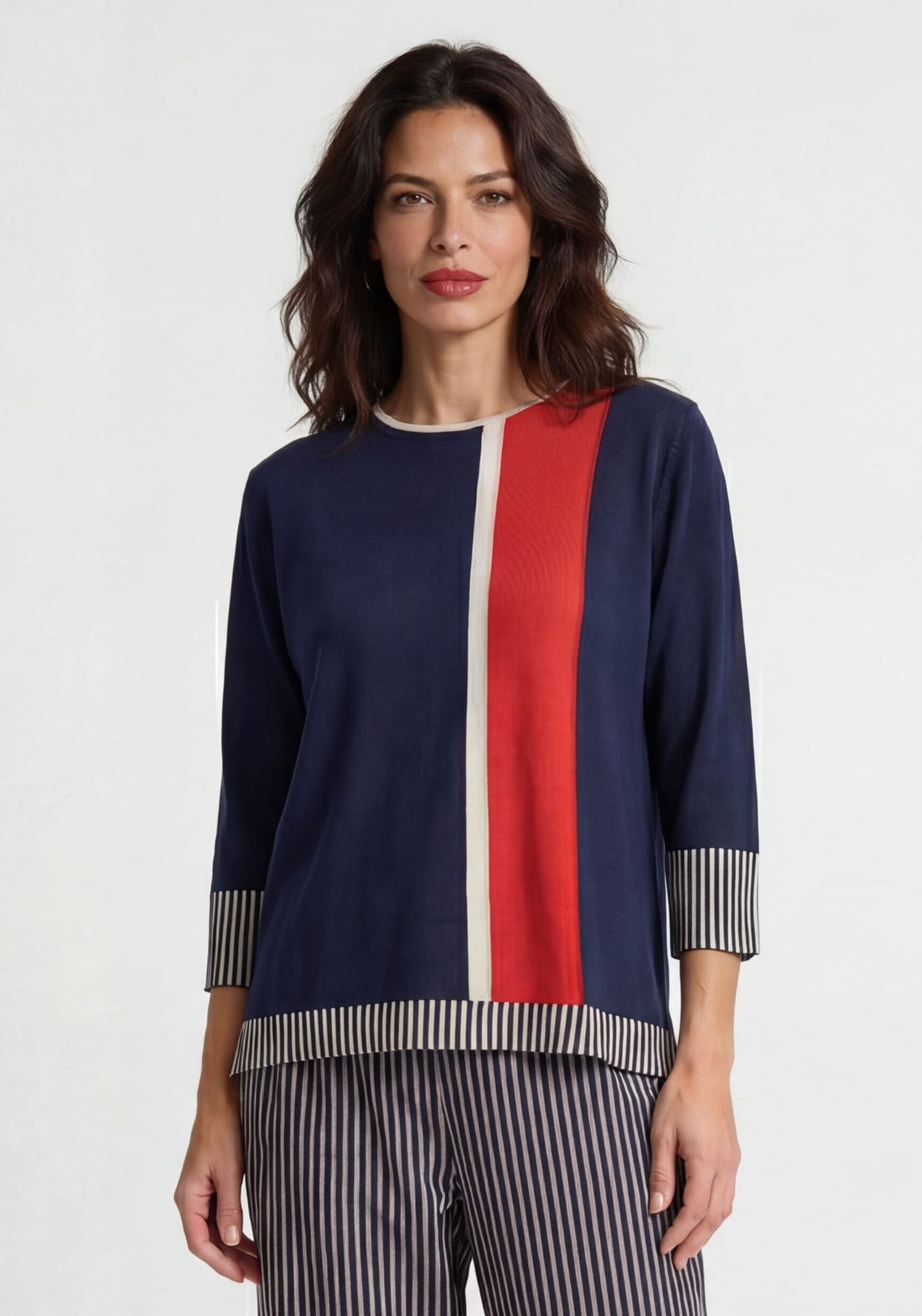 Top Key Round Neck Stripe Indigo